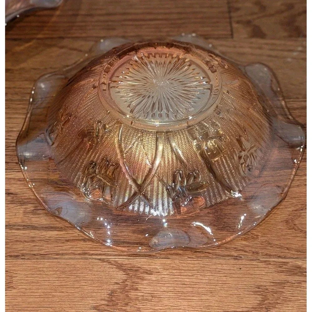 Vintage Carnival‎ Glass Marigold Iris Herringbone Serving Bowls Set of 3 9.5